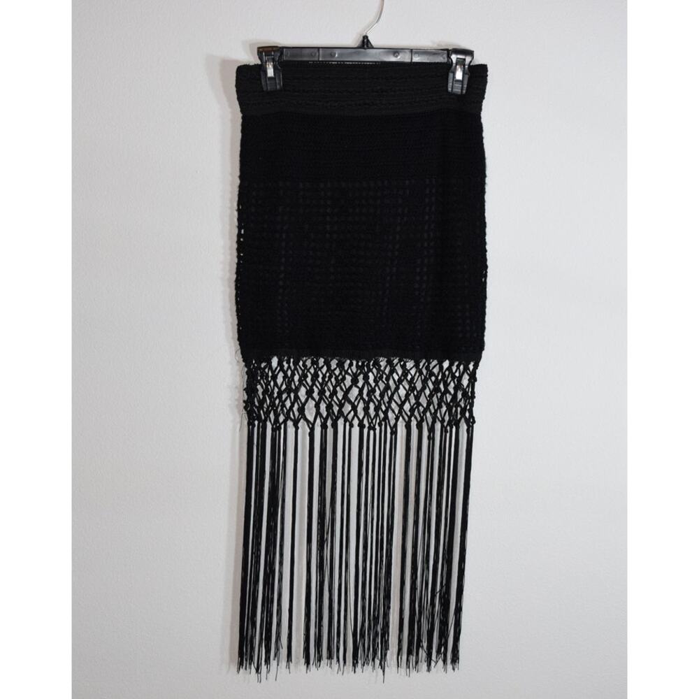 A. Peach Black Crochet Fringe Skirt Womens Medium Boho Festival Maxi